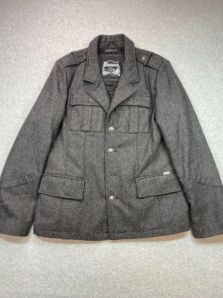 Abrigo con Hebilla Grande Gris Mezcla de Lana Negro Etiqueta Chaqueta Informal Exterior Envejecido Foto 1 de 4