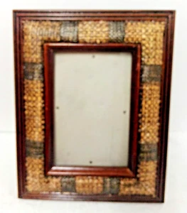 Vintage Wooden Picture Photograph Frame 7"x9" Woven Matting Holds 5"x7" Picture - Picture 1 of 10