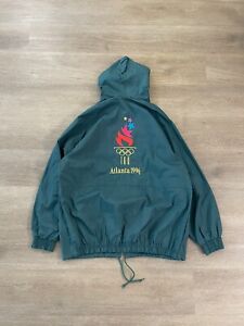 Vintage Atlanta 1996 Olympics Windbreaker Warm Up Jacket Logo Athletics Green L