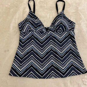 Mossimo Womens Gray Black Chevron Adjustable Strap Padded Tankini Top Size Large - Picture 1 of 9