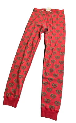 Hanna Andersson Girls SZ 10 Thermal Pajama Pants Organic Cotton Red Hearts - Image 1 of 4