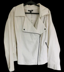 NWTs Womens Jessica London Sz 26W Jacket Retro Rocker White LINEN Denim Zipper - Picture 1 of 12