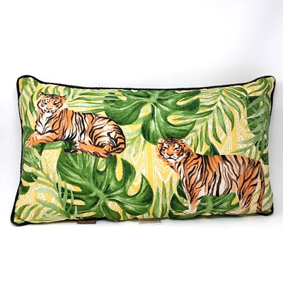 Allen + Roth Tiger Pillow Tropical Palm Leaf Jungle Print Lumbar Green Yellow - Image 1 of 4
