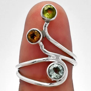 Sky Blue Topaz, Citrine & Peridot 925 Sterling Silver Ring s.7 Jewelry R-1390 - Picture 1 of 5