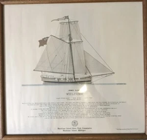 Litografía/impresión 1973 de balandra armada bienvenida por Kuttruff. Parque Estatal Isla Mackinac. - Imagen 1 de 8