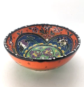 Cuenco de cerámica torneado a mano pintado a mano colores brillantes esmalte elevado turco de colección 6" - Imagen 1 de 6