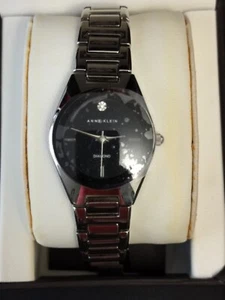 Anne Klein Watch Classic Stainless Steel Black Face Diamond AK1323BKSV NIB - Picture 1 of 7