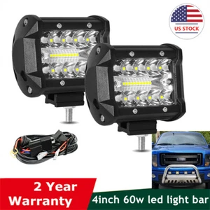 2pcs 4inch 60W Tri Row Combo Beam LED Light Bar Offroad For Jeep 4x4 +Wiring Kit - Picture 1 of 12