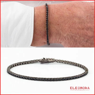 bracciale tennis da uomo in argento 925 con zirconi neri braccialetto e pietre - Immagine 1 di 4
