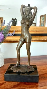 Bronzefigur Jungfrau Bronze Skulptur Frau Statue Akt Venus Erotik Deko Kunst - Bild 1 von 7