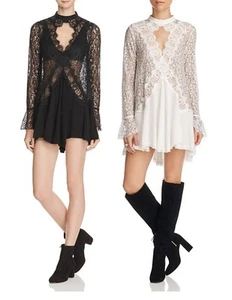 New Free People Hollywood star Secret tell tale lace sexy sweater tunic dress  - Picture 1 of 3