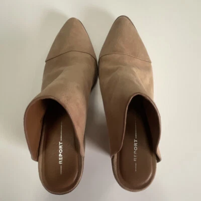 Report Tisha Tan Suede Mule Pointed Toe Heels Women's Size 7 Excellent Condition - Image 1 of 4