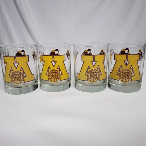 Vtg 80s University of Minnesota Lot of 4 Tumbler Glasses Whiskey Sports Football Cover