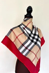 Bufanda Burberry clásica logotipo de casa beige cuadros borde rojo envoltura de seda - Imagen 1 de 13