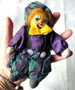 Vintage Pot Head Stuffed Body Clown Dressed Ornament Rare Cute 6 cm - Picture 1 of 4