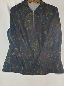 Notations Women Size 2XL Long Sleeve Zip Up Jacket/Dark Multicolor/Shoulder Pads - Picture 1 of 6
