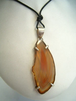 Ciondolo in ARGENTO 925 con Agata naturale - pendente pietra dura con girocollo  - Immagine 1 di 4