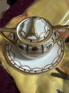 ANTIQUE NIPPON GOLD ENCRUSTED HAND-PAINTED VERY DISCRIMINATING RARE CAVIAR JAR - Picture 1 of 14