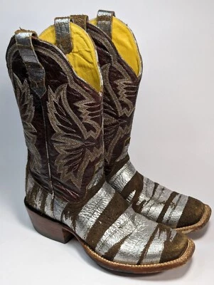 Botas vaqueras Cinch CFW 125 para mujer talla 7 B cuero marrón plateado Foto 1 de 4