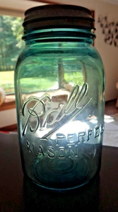 Kugel Offset Perfect Mason blau Glas Quart Glas mit Schriftfehler lang T #10 - Bild 1 von 7