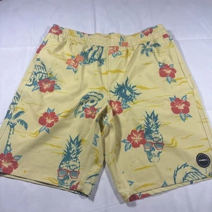 Pantalones cortos Oneil amarillos XL para hombre con piñas florales y calaveras - Imagen 1 de 7