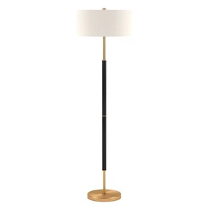 2-Light Floor Lamp with Fabric Shade in Matte Black/Brass/White, Floor Lamp f... - Picture 1 of 10