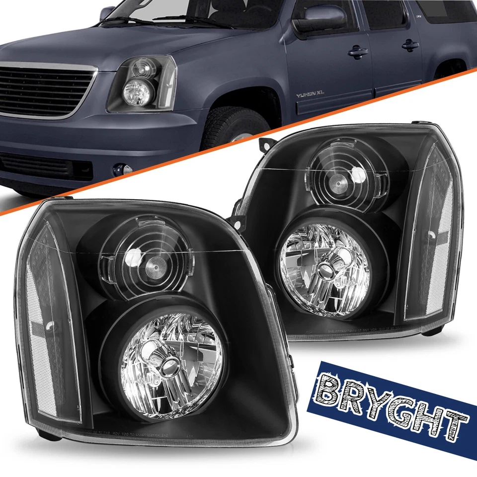 Conjunto de faros transparentes negros L+R para GMC Yukon XL 1500 2500 2007-2014 Denali Foto 1 de 4