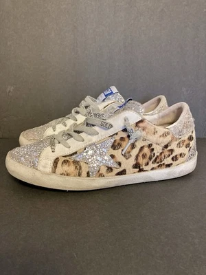 Golden Goose Superstar Sneakers Leopard Pony Hair & Silver Glitter Size 8 - Image 1 of 4