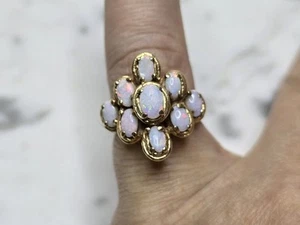Womens Vintage Estate 14k Yellow Gold Opal Cluster Ring 6.6g - Picture 1 of 6