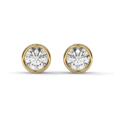 Bezel Setting, 0.5 CTW Round Lab Grown Diamond Stud Earrings | 14K Solid Gold - Image 1 of 4