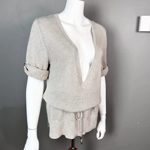 Massimo Dutti sweater Large lightweight linen belted v-neck blouson minimalist - Picture 1 of 14
