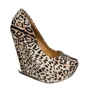 L.A.M.B. Women's Size 7 M Leopard Print Calf Hair Leather 'Dorothee' Wedge - Picture 1 of 12