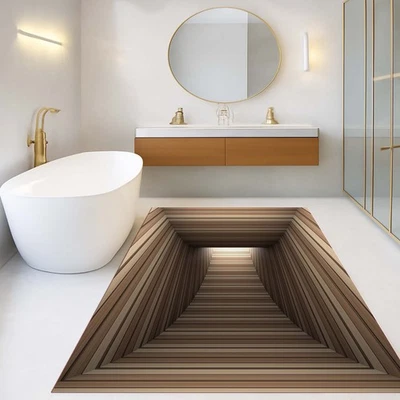 3D Bathroom Rug, Wooden Bathroom Mat, Optical Illusion Rug, Unique Bath Rug - Image 1 of 4