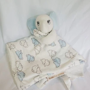 Blankets and Beyond Blue White Gray Elephant Baby Lovey Security Blanket - Picture 1 of 6