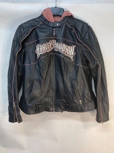 Harley Davidson Echtleder Motorradjacke mit rosa Hoodie Futter Gr-M - Bild 1 von 14