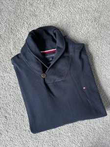 Tommy Hilfiger Jumper Sweater Men's Large Navy Loop closure V-Neck Soft - Picture 1 of 6