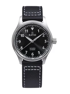 Ratio Skysurfer Pilot Black Sunray Dial Leather Automatic RTS305 Men's Watch - Picture 1 of 8