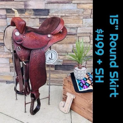15”  Roundskirt Barrel Saddle- Deep Seat, Western, Floral  💜 - Image 1 of 4