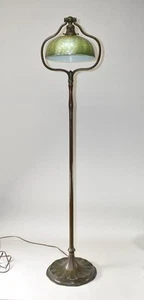 Tiffany Studios Bronze Floor Lamp with Green Damascene Shade - Picture 1 of 11