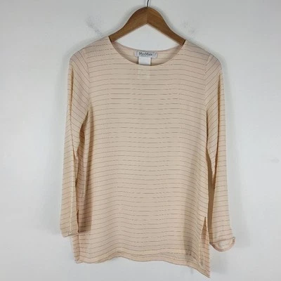 MaxMara шелк полу чистый в полоску длинным рукавом Crewneck раздельный стороне блузка 2 - Изображение 1 из 4