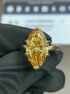 6.00 Marquise Lab Grown Diamond Engagement Ring Fancy Vivid Yellow IGI Certified - Picture 1 of 11