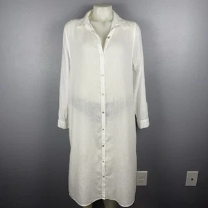 Tahari Midi-Shirtkleid Leinenmischung Knopfleiste Damen Large Lagenlook halbtransparent - Bild 1 von 8