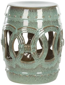 Double Coin Antique Blue-Green Ceramic Garden Stool Indoor Outdoor - Picture 1 of 6