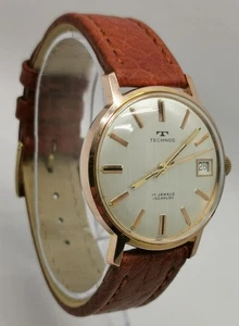 Vintage 60er Jahre Technos 17J vergoldet 34mm Herrenuhr Cal FHF 96-4 Original Schließe - Bild 1 von 18