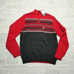 Chaps Sweater Mens Small Red Heavy Knit Cotton 1/4 Zip Mock Neck Fair Isle NWT - Picture 1 of 8