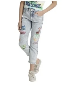 Justice X Stranger Things Denim Mini Mom Jeans Patched Girls Size 16 New W/ Tag - Picture 1 of 3