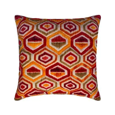 Red & Orange Velvet Ikat, Dyed & Printed 16"x16" Throw Pillow Cover - Surya - Image 1 of 3