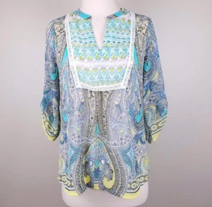Valerie Stevens Bluse Damen Paisely blau Pullover Karriere Arbeit transparent Oberteil Gr. PS - Bild 1 von 9