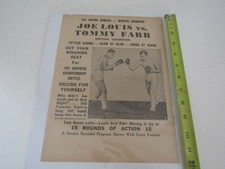 VINTAGE PAPER FIGHT FIGHTING BOXING ADVERTISING POSTER JOE LOUIS & TOMMY FARR 
