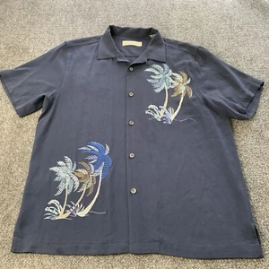 Tommy Bahama Mens Button-Up Hawaiian Shirt Blue Palm Trees 100% Silk Size L - Picture 1 of 14
